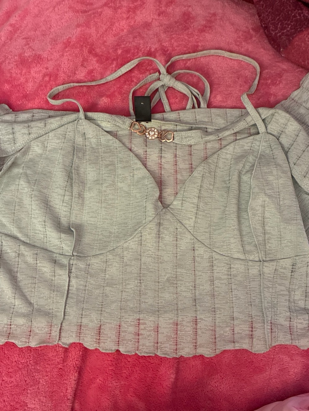 Light Green Ribbed Tie-Back Crop Top